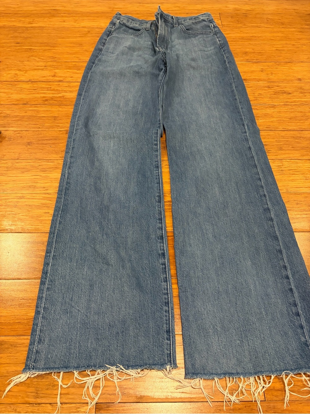 J Brand Wide-Leg Frayed Hem Jeans in Denim Blue